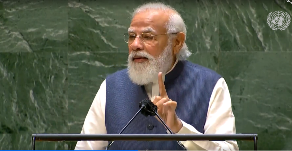 PM Modi addressing the UNGA in 2021.