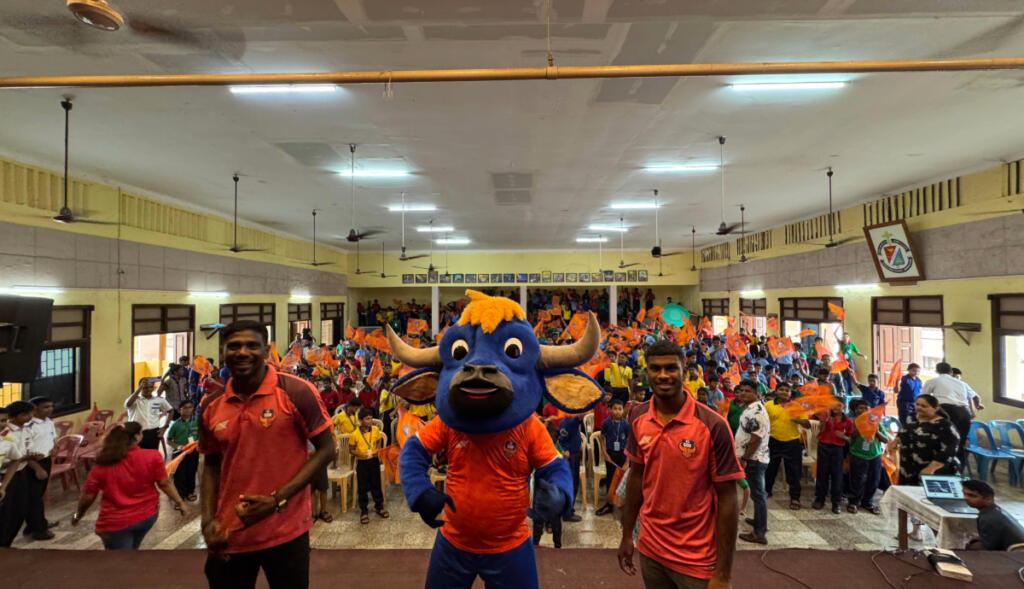 FC Goa's Rowllin, Gourdinho and Brison at Loyola High School