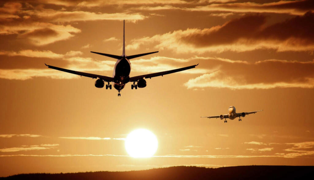 Planes flying in the evening sky