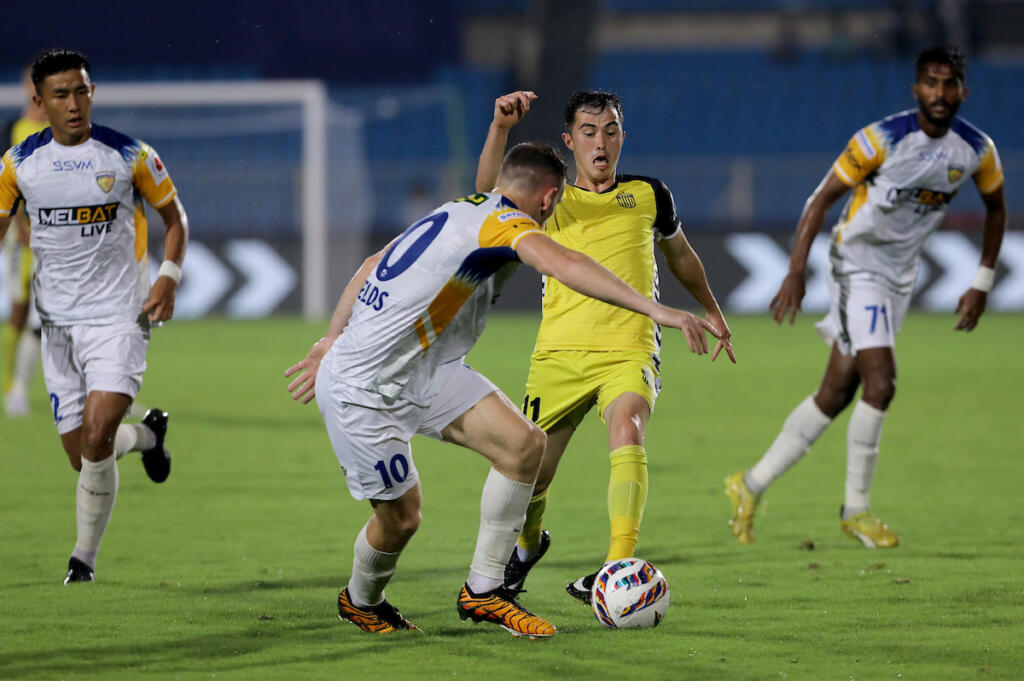 CY Goddard of Hyderabad FC in action