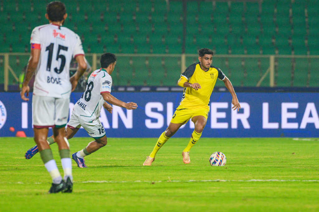 HFC's Mohammed Rafi in action against MBSG's Sahal Abdul Samad 