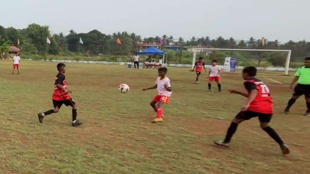 Action between Infant Jesus High School, Colva and Perpetual Succour Convent H.S, Navelim at the 5th All Goa Sir Jawaharlal Da Costa Interschool Football Tournament, sending favourites
