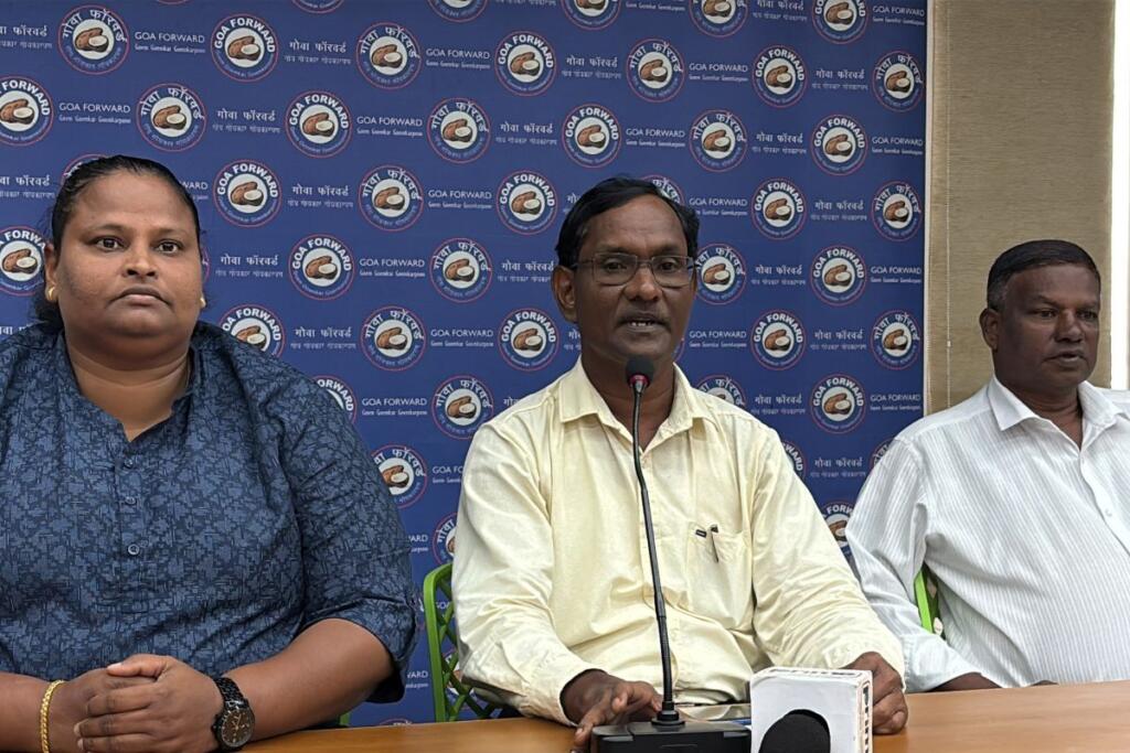 (L-R) ST leaders Nimisha Faleiro, Datta Gaonkar, Anthony Colaco of the Goa Forward party.