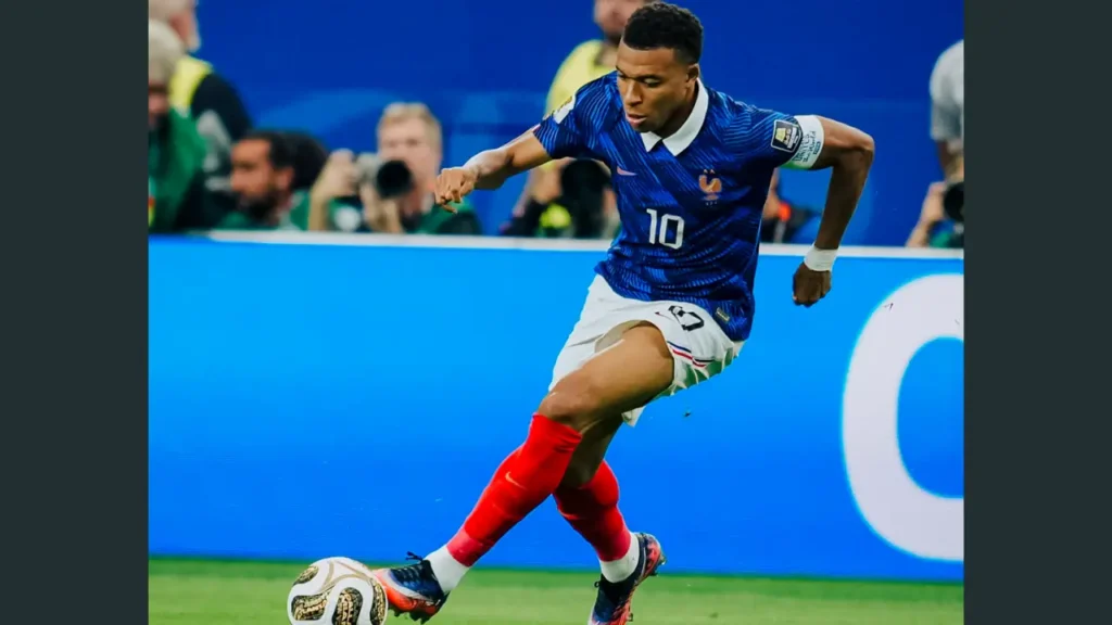 France captain Kylian Mbappe in possession against Spain during the Spain vs France FIFA World Cup 2026 semi-final in Arlington.