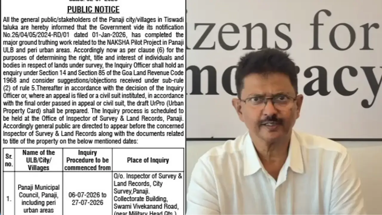 NAKSHA land survey public notice issued by the Directorate of Settlement and Land Records, Goa.