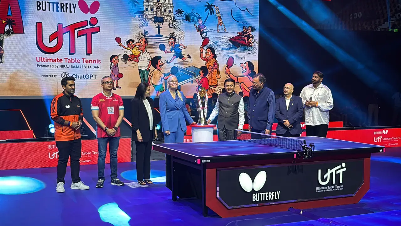 Goa Chief Minister Pramod Sawant opens Butterfly UTT Season 7 at the Dr. Shyama Prasad Mukherjee Indoor Stadium.